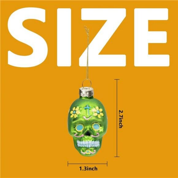 12 Pcs Day of the Dead Sugar Skull Glass Ornaments Halloween Tree Decorations - Picture 3 of 7